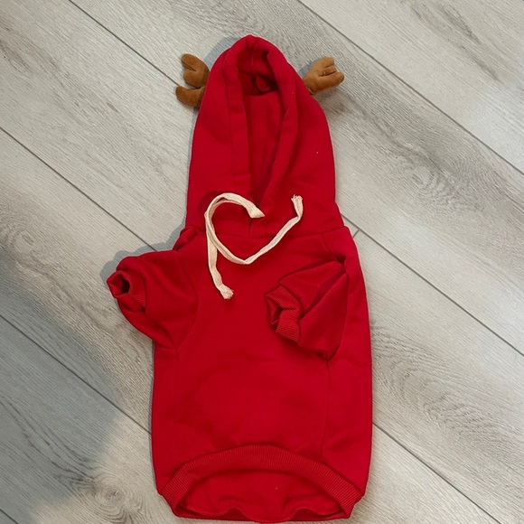 Festive Red Dog Hoodie with Antlers - Picture 2 of 2
